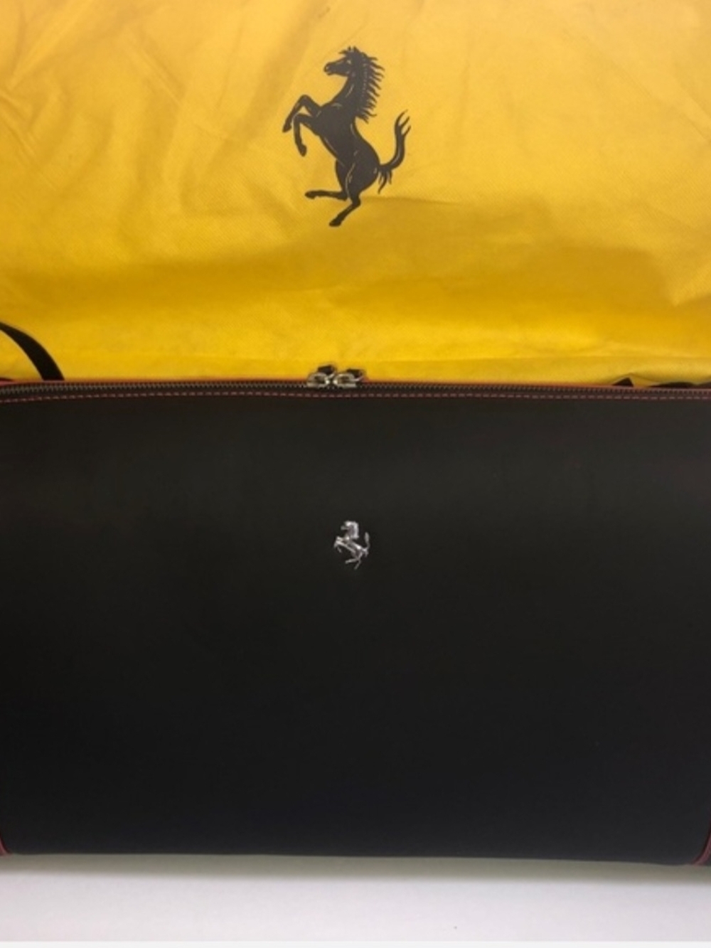Two Ferrari 488 GTB Black Leather Travel Duffle Bags